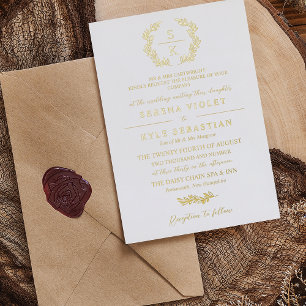 Invitation En Aluminium Mariage à monogramme de couronne de laurier de typ