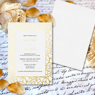 Invitation En Aluminium Mariage à motif de feuille glamour blanc et or