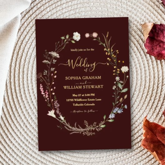 Invitation En Aluminium Mariage à thème Fleur sauvage d'aquarelle de Bourg