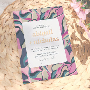 Invitation En Aluminium Mariage Abstrait Coloré Rétro Brillant Groovy