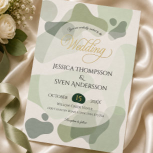 Invitation En Aluminium Mariage Abstrait Géométrique de Verdure Organique