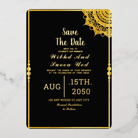 Invitation En Aluminium Mariage acrylique noir luxe Enregistrer la date (Recto)