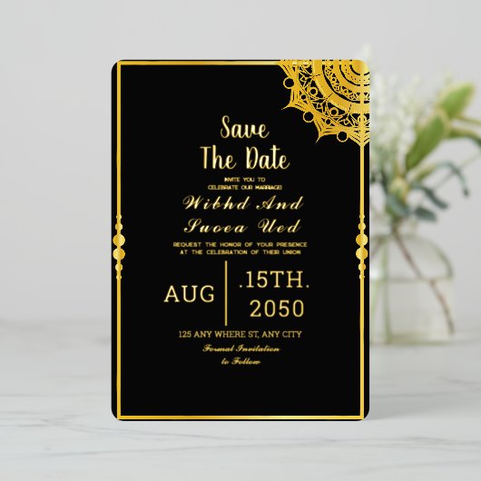 Invitation En Aluminium Mariage acrylique noir luxe Enregistrer la date (Debout devant)