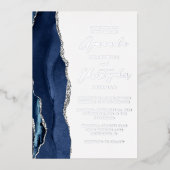 Invitation En Aluminium Mariage Agate Bleu Nuit Argent Script (Recto)