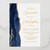 Invitation En Aluminium Mariage Agate Bleu Nuit Or Script (Recto)
