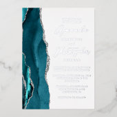 Invitation En Aluminium Mariage Agate Bleu Turquoise Argent Script (Recto)