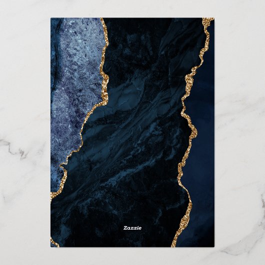 Invitation En Aluminium Mariage Agate Navy Blue Gold Script (Verso)