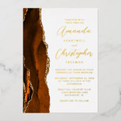 Invitation En Aluminium Mariage Agate Orange Brûlé Or Script (Recto)
