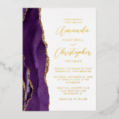 Invitation En Aluminium Mariage Agate Purple Gold Script (Recto)