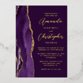 Invitation En Aluminium Mariage Agate Violet Or Script Abricot (Recto)