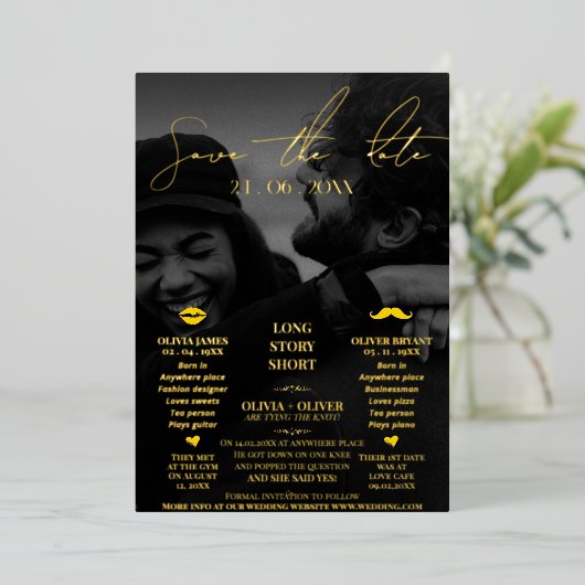 Invitation En Aluminium Mariage amusant enregistrer la date (Debout devant)