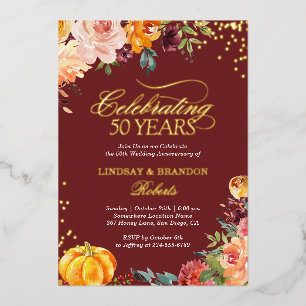 Invitation En Aluminium Mariage Anniversaire Photo Automne Bourgogne Or