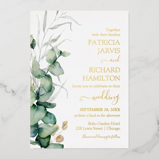 Invitation En Aluminium Mariage aquarelle de sauge eucalyptus verdure (Recto)