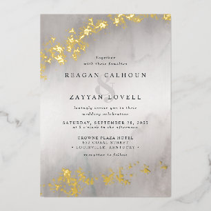 Invitation En Aluminium Mariage Aquarelle Grise Moderne Luxe Paillettes Do