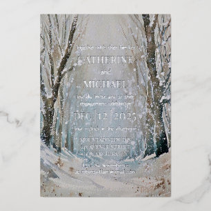 Invitation En Aluminium Mariage aquarelle hivernal forêt poussiéreuse bleu