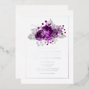 Invitation En Aluminium Mariage aquarelle prune et argent