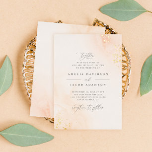 Invitation En Aluminium Mariage aquarelle rose poudré typographie chic