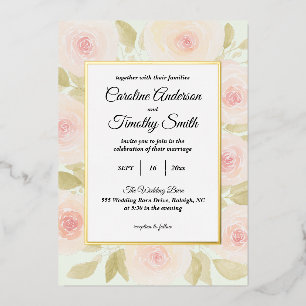 Invitation En Aluminium Mariage aquarelle vert sauge chic et rose rose