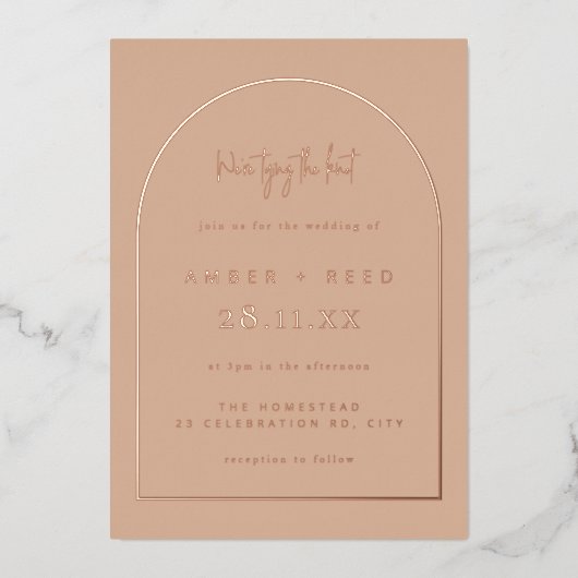 Invitation En Aluminium Mariage Arche Moderne Rose Doré Blush Fleurs Réell (Recto)