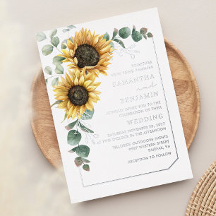 Invitation En Aluminium Mariage Argent Tournesol Eucalyptus Floral