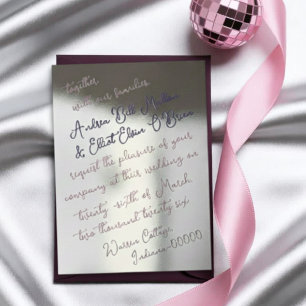 Invitation En Aluminium Mariage Argenté à l'Écriture Gras Rose Poussiéreux