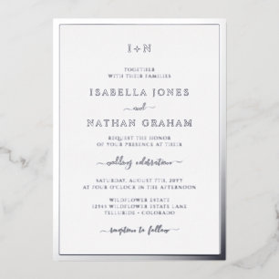 Invitation En Aluminium Mariage argenté monogramme