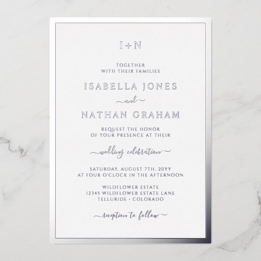 Invitation En Aluminium Mariage argenté monogramme (Recto)