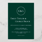 Invitation En Aluminium Mariage Argenté Monogramme Simple Élégant Émeraude (Recto)