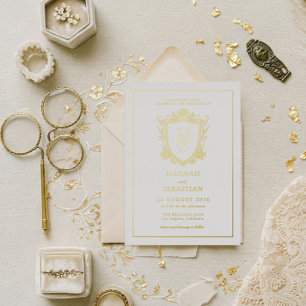 Invitation En Aluminium Mariage Armoirie Vintage Argent et Or Vieille Fort