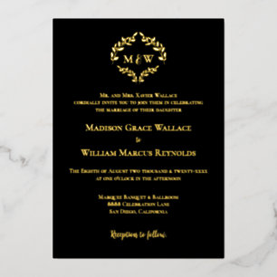 Invitation En Aluminium Mariage Armoiries Noir Or Luxe Élégant