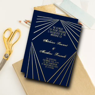 Invitation En Aluminium Mariage Art Déco Bleu Nuit et Or