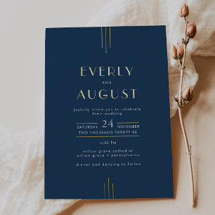Invitation En Aluminium Mariage Art Déco Bleu Nuit et Or de la collection