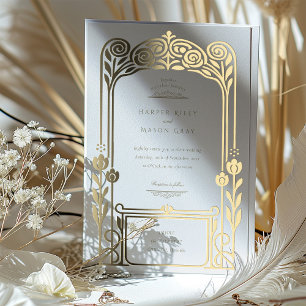 Invitation En Aluminium Mariage Art Déco Élégant avec Feuille d'Or
