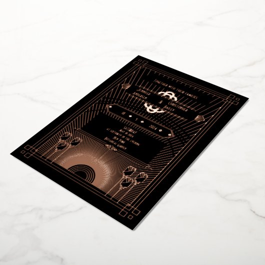 Invitation En Aluminium Mariage Art Déco élégant et sombre (Rotation)