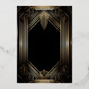 Invitation En Aluminium Mariage Art Déco Élégant Noir et Or