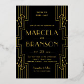 Invitation En Aluminium Mariage Art déco en fer noir et or (Recto)