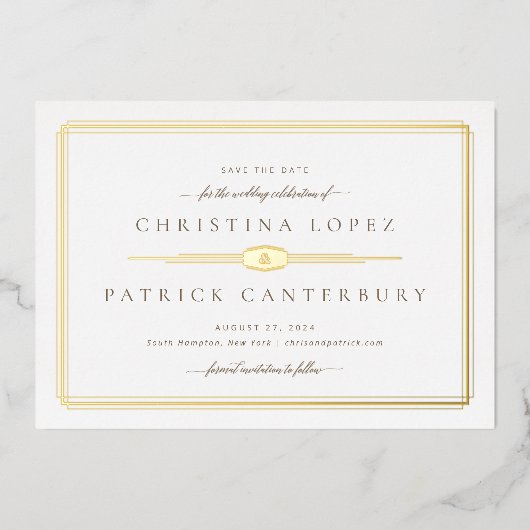 Invitation En Aluminium Mariage Art Déco Enregistrer La Date (Recto)