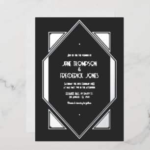Invitation En Aluminium Mariage Art Déco Gatsby Gris Charbon et Argent
