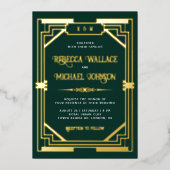 Invitation En Aluminium Mariage Art Déco Géométrique Vintage Émeraude Or (Recto)