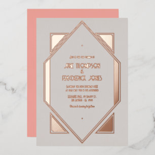 Invitation En Aluminium Mariage Art Déco Gris Pâle et Or Rose Gatsby