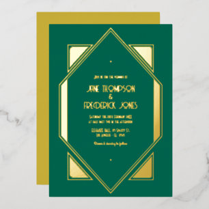 Invitation En Aluminium Mariage Art Déco Vert Émeraude et Or Gatsby