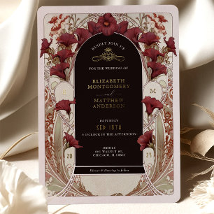 Invitation En Aluminium Mariage Art nouveau lys calla Bourgogne Mucha