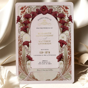 Invitation En Aluminium Mariage Art nouveau Mucha lys calla Bourgogne