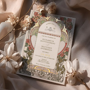 Invitation En Aluminium Mariage Art Nouveau Or Brûlé Orange Doré Mucha