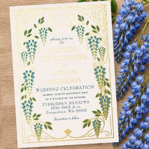 Invitation En Aluminium Mariage Art Nouveau Vintage Fleur de Glycine Bleue