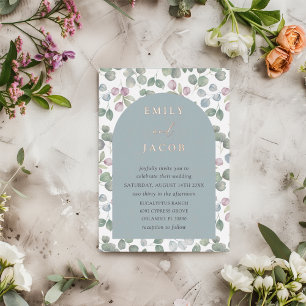 Invitation En Aluminium Mariage au bleu poussiéreux d'eucalyptus et or ros