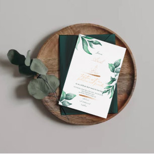 Invitation En Aluminium Mariage au Eucalyptus Vert Émeraude & Or