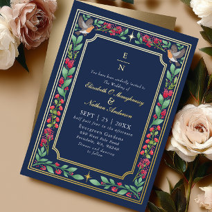 Invitation En Aluminium Mariage au Jardin Floral Botanique Enchanté Bleu
