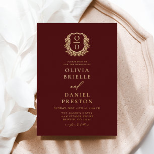 Invitation En Aluminium Mariage au monogramme de blason à feuille d'or de