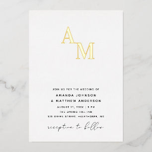 Invitation En Aluminium Mariage au Monogramme Doré. Initiales Minimalistes